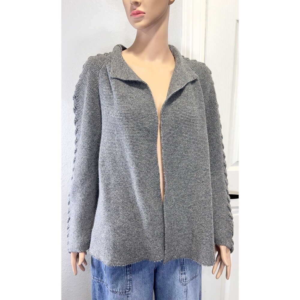 Lafayette 148 NY Women M Wool Alpaca Cardigan Gray Textured Sleeve Missing Belt